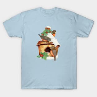 Winter Birds  and Christmas Birdhouse T-Shirt